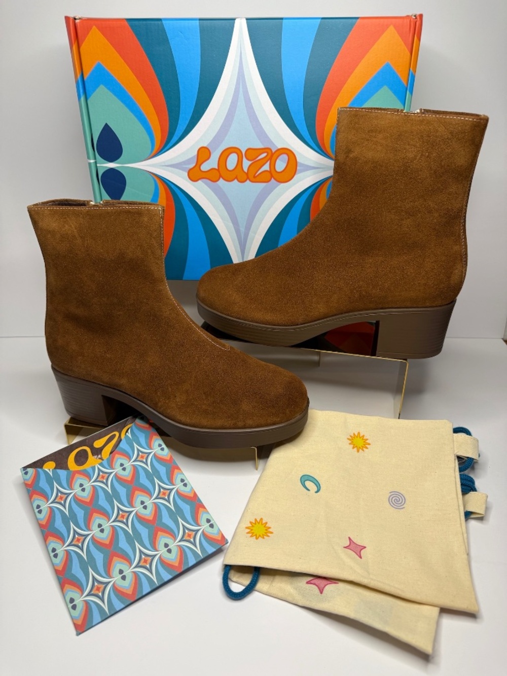 LAZO Siren Brown Suede Platform Booties Chunky Heel Retro 70s Boho SZ 8